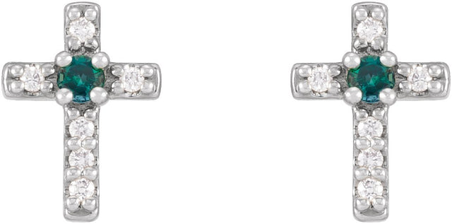 14K Gold Round Natural Alexandrite Accented Cross Earrings – 1.5-2mm Stones - White Gold - view 2