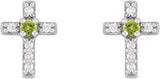 14K Gold Round Natural Peridot Accented Cross Earrings – 1.5-2mm Stones - White Gold - view 2