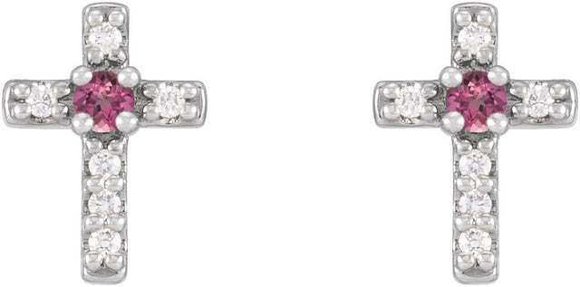 Platinum Round Natural Pink Tourmaline Accented Cross Earrings – 1.5-2mm Stones - view 2