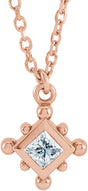 14K Gold Square Natural Diamond Bezel-Set Beaded Necklace - Rose Gold