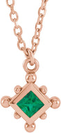 14K Gold Square Lab-Grown Emerald Bezel-Set Beaded Necklace - Rose Gold