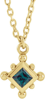 14K Gold Square Lab-Grown Alexandrite Bezel-Set Beaded Necklace - Yellow Gold