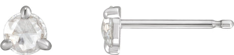 14K Gold Natural Diamond Round 3-Prong Claw Rose-Cut Stud Earrings - White Gold