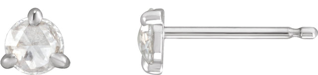 14K Gold Natural Diamond Round 3-Prong Claw Rose-Cut Stud Earrings - White Gold