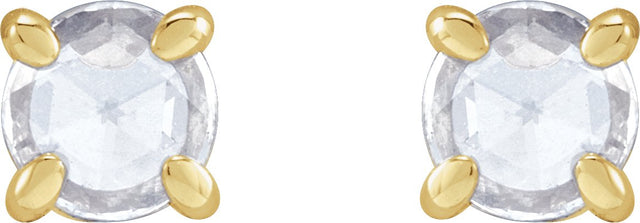 14K Gold Natural Diamond Round 4-Prong Claw Rose-Cut Stud Earrings - Yellow Gold - view 2