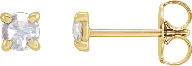 14K Gold Natural Diamond Round 4-Prong Claw Rose-Cut Stud Earrings - Yellow Gold
