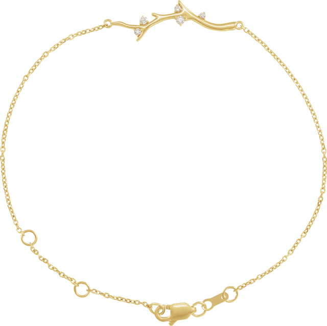 14K Gold Round Natural Diamond Branch Bar Bracelet - Yellow Gold