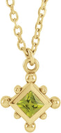 14K Gold Square Natural Peridot Bezel-Set Beaded Necklace - Yellow Gold