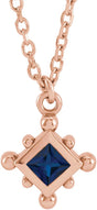14K Gold Square Lab-Grown Blue Sapphire Bezel-Set Beaded Necklace - Rose Gold