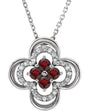 14K Gold Round Natural Mozambique Garnet Clover Necklace or Pendant – 0.08 CTW - White Gold