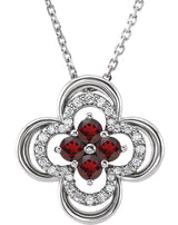 Platinum Round Natural Mozambique Garnet Clover Necklace or Pendant – 0.08 CTW