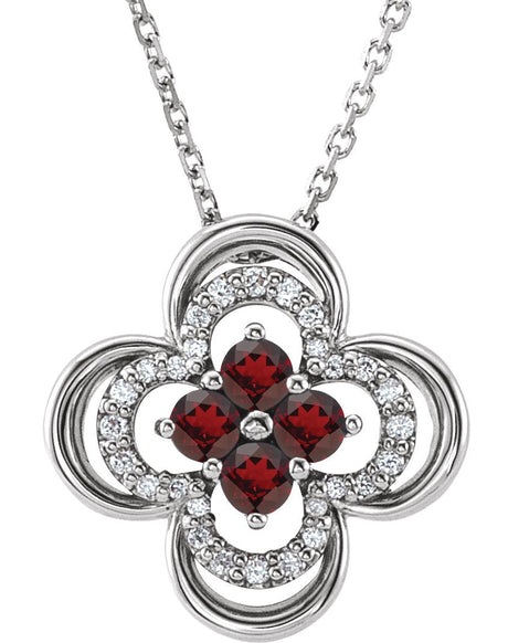 Platinum Round Natural Mozambique Garnet Clover Necklace or Pendant – 0.08 CTW