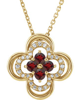 14K Gold Round Natural Mozambique Garnet Clover Necklace or Pendant – 0.08 CTW - Yellow Gold