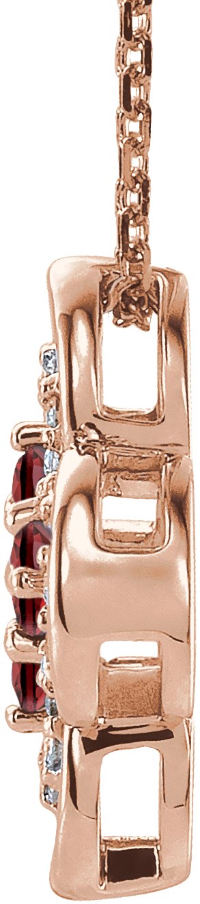 14K Gold Round Natural Mozambique Garnet Clover Necklace or Pendant – 0.08 CTW - Rose Gold - view 2