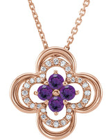 14K Gold Round Natural Amethyst Clover Necklace or Pendant – 0.08 CTW - Rose Gold