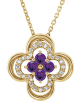 14K Gold Round Natural Amethyst Clover Necklace or Pendant – 0.08 CTW - Yellow Gold