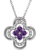 14K Gold Round Natural Amethyst Clover Necklace or Pendant – 0.08 CTW - White Gold