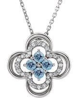 14K Gold Round Natural Aquamarine Clover Necklace or Pendant – 0.08 CTW - White Gold