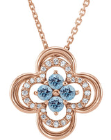 14K Gold Round Natural Aquamarine Clover Necklace or Pendant – 0.08 CTW - Rose Gold