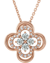 14K Gold Round Natural Diamond Clover Necklace or Pendant – 1/3 CTW - Rose Gold