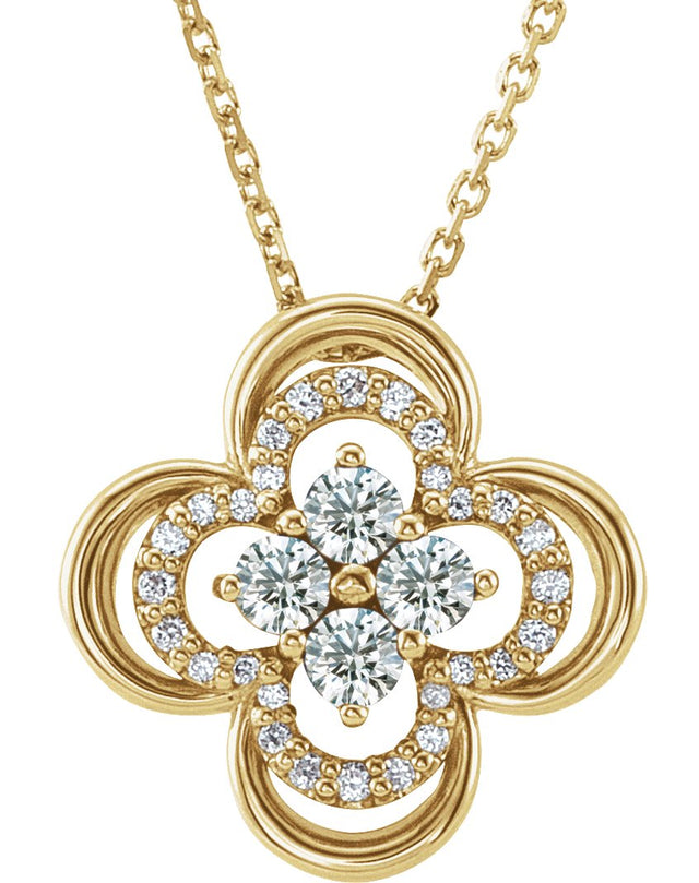 14K Gold Round Natural Diamond Clover Necklace or Pendant – 1/3 CTW - Yellow Gold