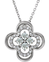14K Gold Round Natural Diamond Clover Necklace or Pendant – 1/3 CTW - White Gold