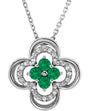 14K Gold Round Lab-Grown Emerald Clover Necklace or Pendant - White Gold