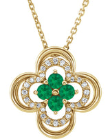 14K Gold Round Lab-Grown Emerald Clover Necklace or Pendant - Yellow Gold
