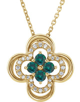 14K Gold Round Lab-Grown Alexandrite Clover Necklace or Pendant - Yellow Gold