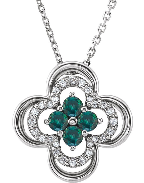 14K Gold Round Lab-Grown Alexandrite Clover Necklace or Pendant - White Gold