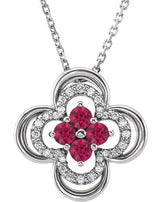 14K Gold Round Natural Ruby Clover Necklace or Pendant – 0.08 CTW - White Gold