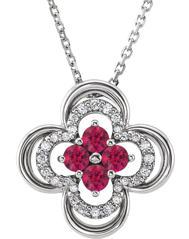 Platinum Round Natural Ruby Clover Necklace or Pendant – 0.08 CTW