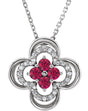 Platinum Round Lab-Grown Ruby Clover Necklace or Pendant