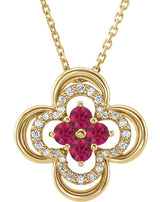 14K Gold Round Natural Ruby Clover Necklace or Pendant – 0.08 CTW - Yellow Gold