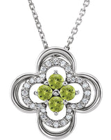 14K Gold Round Natural Peridot Clover Necklace or Pendant – 0.08 CTW - White Gold