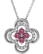 14K Gold Round Natural Pink Tourmaline Clover Necklace or Pendant – 0.08 CTW - White Gold