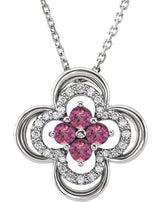 Platinum Round Natural Pink Tourmaline Clover Necklace or Pendant – 0.08 CTW