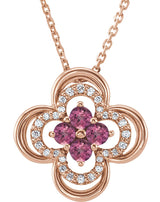 14K Gold Round Natural Pink Tourmaline Clover Necklace or Pendant – 0.08 CTW - Rose Gold