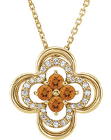 14K Gold Round Natural Citrine Clover Necklace or Pendant – 0.08 CTW - Yellow Gold