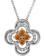 Platinum Round Natural Citrine Clover Necklace or Pendant – 0.08 CTW