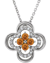 14K Gold Round Natural Citrine Clover Necklace or Pendant – 0.08 CTW - White Gold