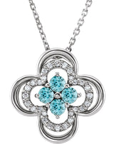 14K Gold Round Natural Blue Zircon Clover Necklace or Pendant – 0.08 CTW - White Gold