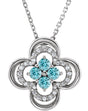 14K Gold Round Natural Blue Zircon Clover Necklace or Pendant – 0.08 CTW - White Gold