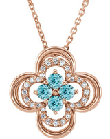 14K Gold Round Natural Blue Zircon Clover Necklace or Pendant – 0.08 CTW - Rose Gold