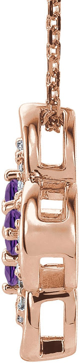 14K Gold Round Natural Amethyst Clover Necklace or Pendant – 0.08 CTW - Rose Gold - view 2