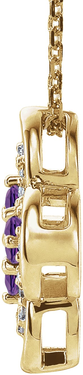 14K Gold Round Natural Amethyst Clover Necklace or Pendant – 0.08 CTW - Yellow Gold - view 2