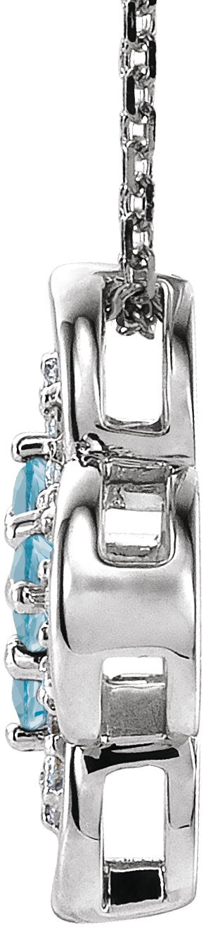 Platinum Round Natural Aquamarine Clover Necklace or Pendant – 0.08 CTW - view 2