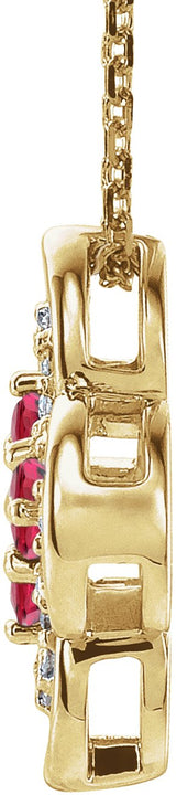 14K Gold Round Lab-Grown Ruby Clover Necklace or Pendant - Yellow Gold - view 2