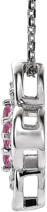 Platinum Round Natural Pink Tourmaline Clover Necklace or Pendant – 0.08 CTW - view 2
