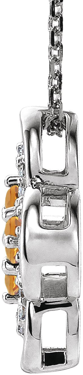 14K Gold Round Natural Citrine Clover Necklace or Pendant – 0.08 CTW - White Gold - view 2